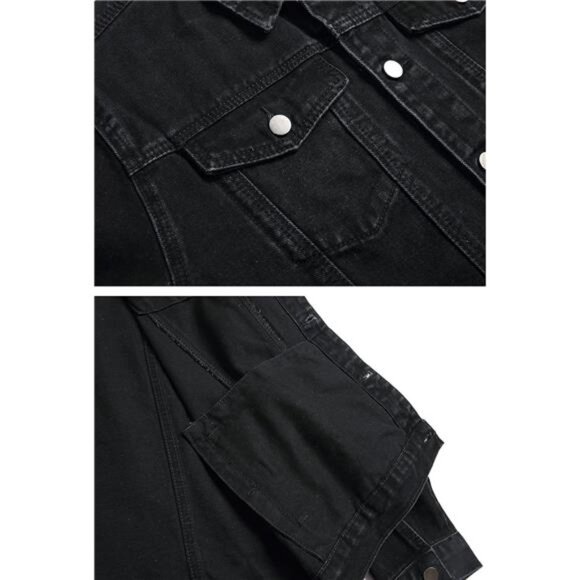 Men's Denim Jacket, Stretch Slim Fit Jean Jacket, Black - Picture 5 of 8